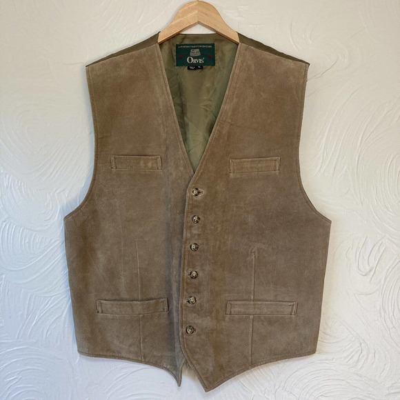 Orvis Other - Orvis Mens Vintage Brown Genuine Suede Leather Vest in Brown Size XL